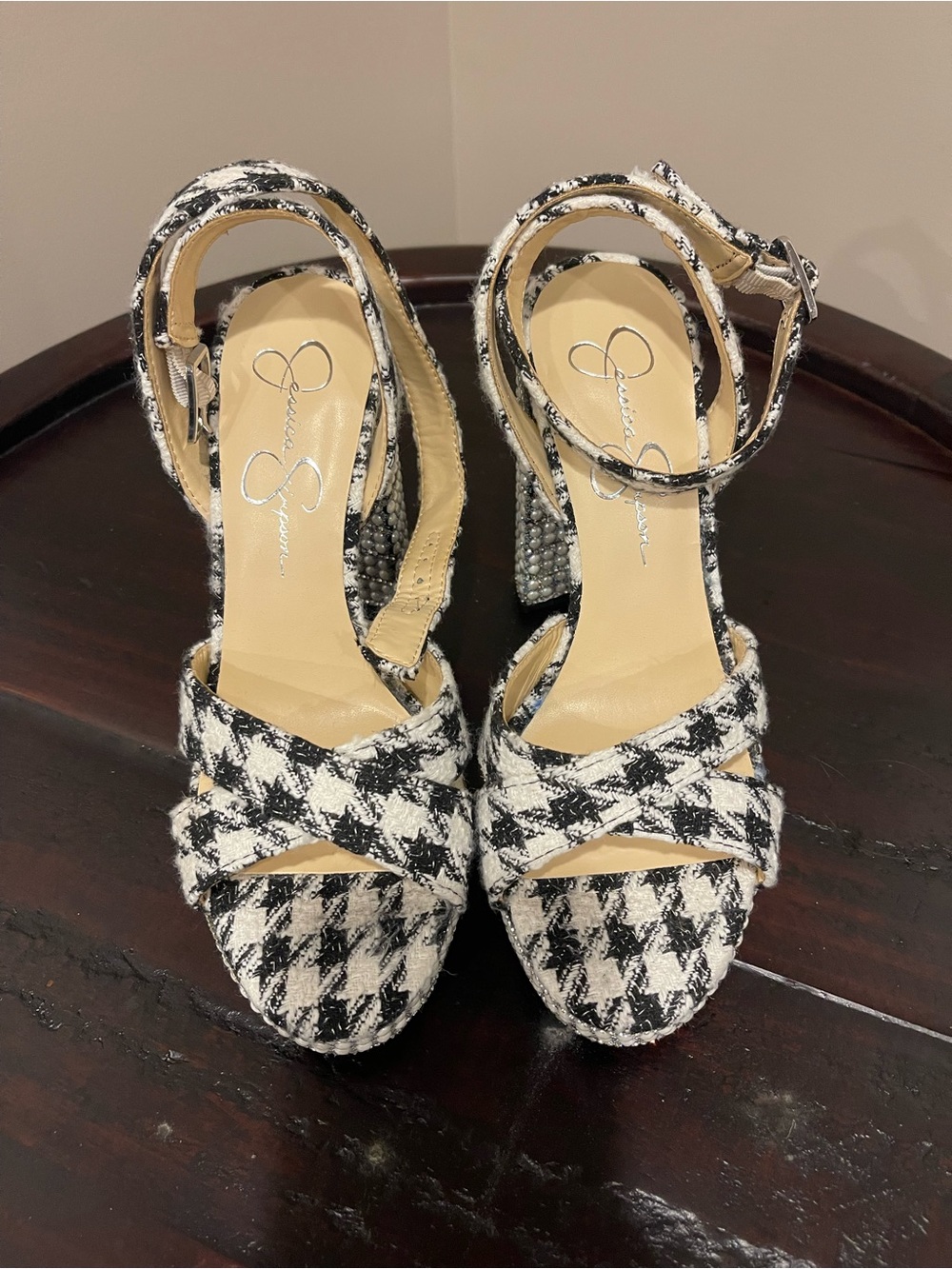 Jessica Simpson Black & White Houndstooth Platform Heels
